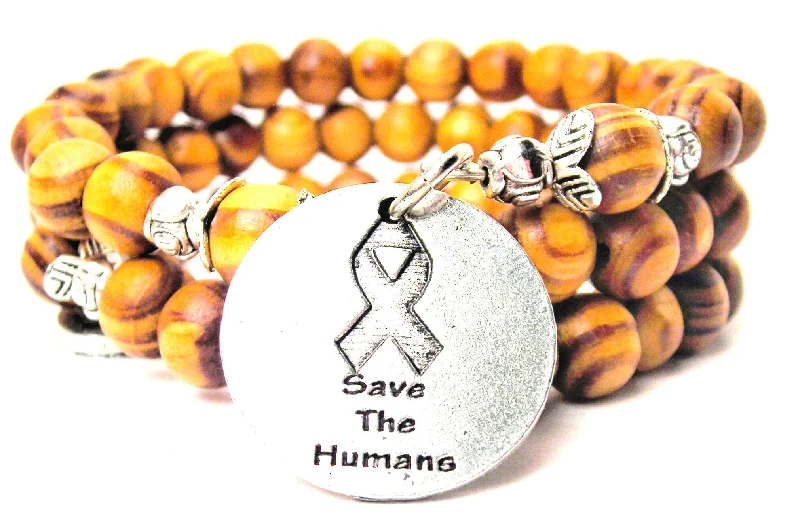 Save The Humans Natural Wood Wrap Bracelet