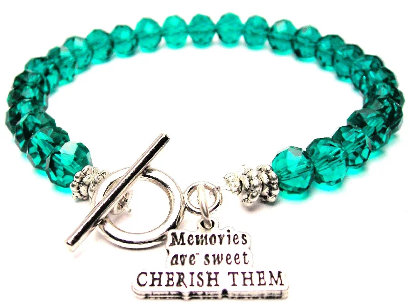 Memories Are Sweet Cherish Them Crystal Beaded Toggle Style Bracelet