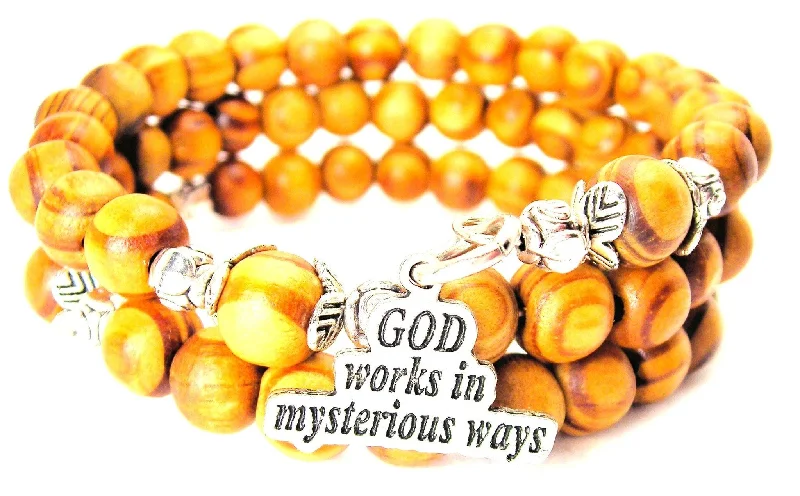 God Works In Mysterious Ways Natural Wood Wrap Bracelet