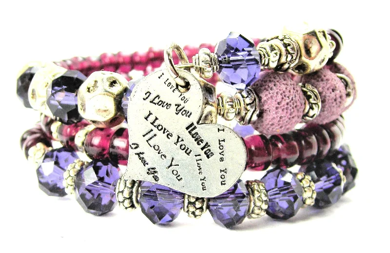 I Love You I Love You I Love You Heart Multi Wrap Bracelet