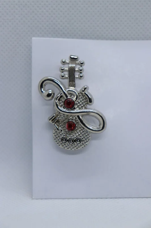 Silver Guitar With Red Stone Imitation Jewellery Lapel Pin