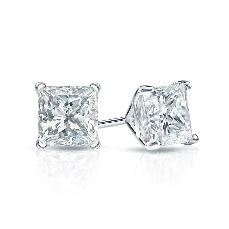 Auriya 14-karat Gold Lab Grown 1.25 carat TDW Princess Diamond Stud Earrings 4-Prong Martini Push-back