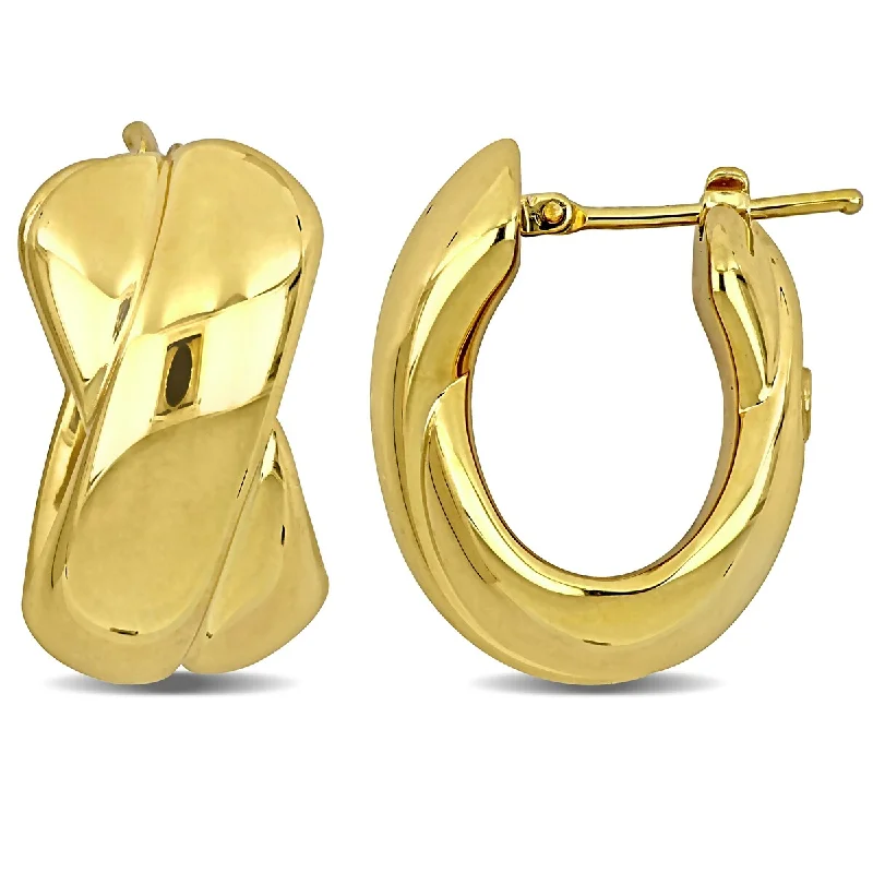 Miadora 24mm Criss Cross Design Hoop Earrings in 14K Yellow Gold