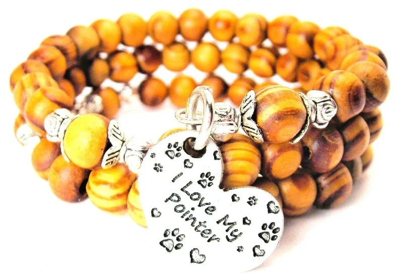 I Love My Pointer Natural Wood Wrap Bracelet