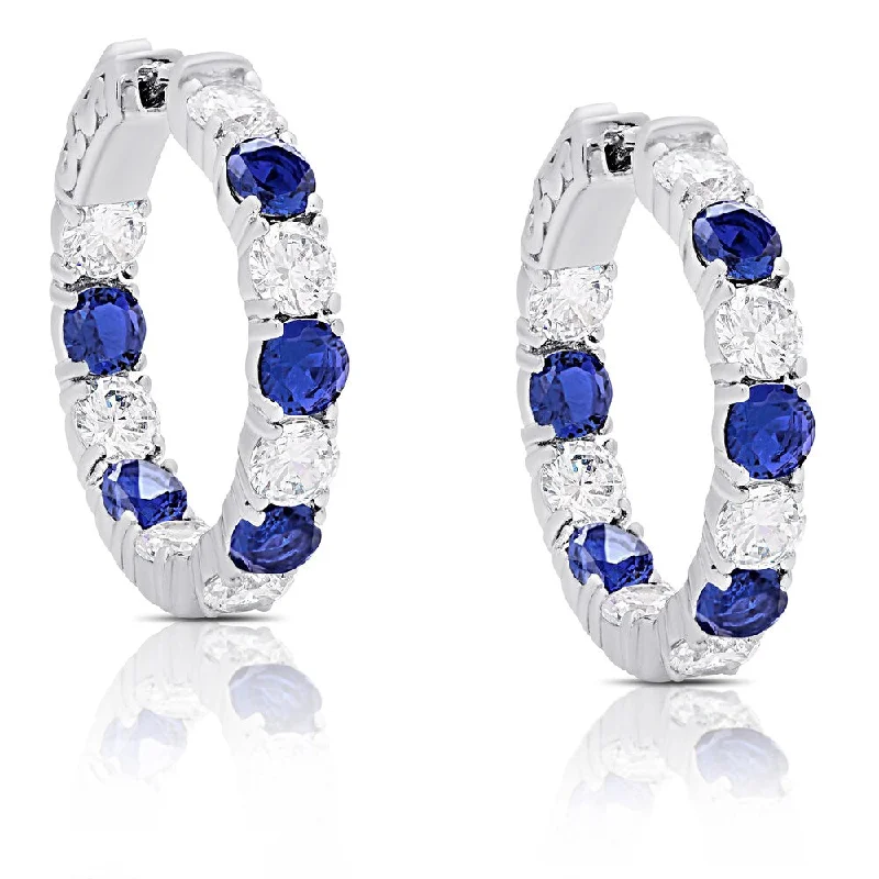 Dolce Giavonna Silver Overlay Simulated Stone and Cubic Zirconia Hoop Earrings