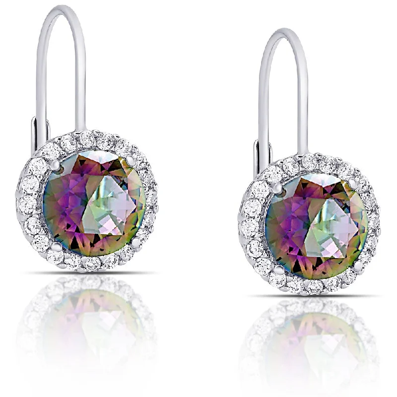 Dolce Giavonna Sterling Silver Simulated Mystic Topaz Dangle Earrings