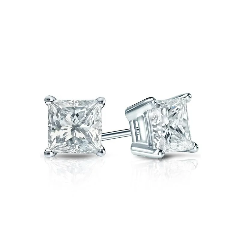 Auriya Plat Gold Lab Grown 0.50 carat TDW Princess Diamond Stud Earrings 4-Prong Basket Push-back