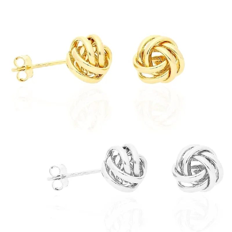 14K Yellow or White Gold Polished 8MM Love Knot Two-Row Stud Earrings, Gold Stud Earrings for Women, 100% Real 14K Gold