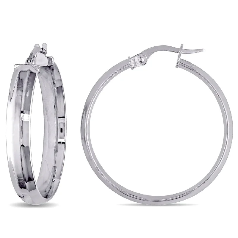 Miadora 10k White Gold Rounded Hoop Earrings