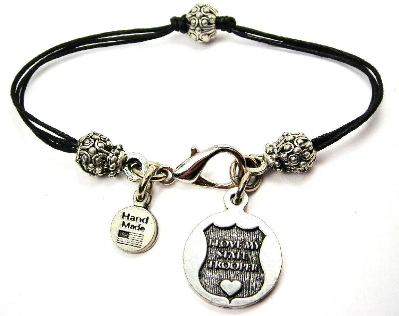 I Love My State Trooper Beaded Black Cord Bracelet