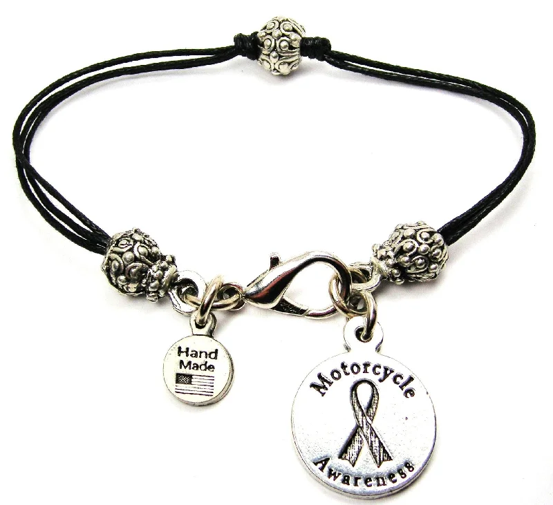 Motorcycle Awareness Beaded Black Cord Bracelet