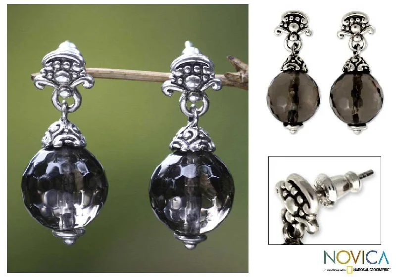 Handmade Sterling Silver 'Regal Elegance' Smoky Quartz Earrings (Indonesia)