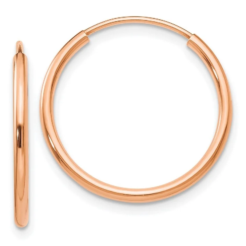 Curata 14k Rose Gold Polished Endless Tube 1.5x20mm Hoop Earrings