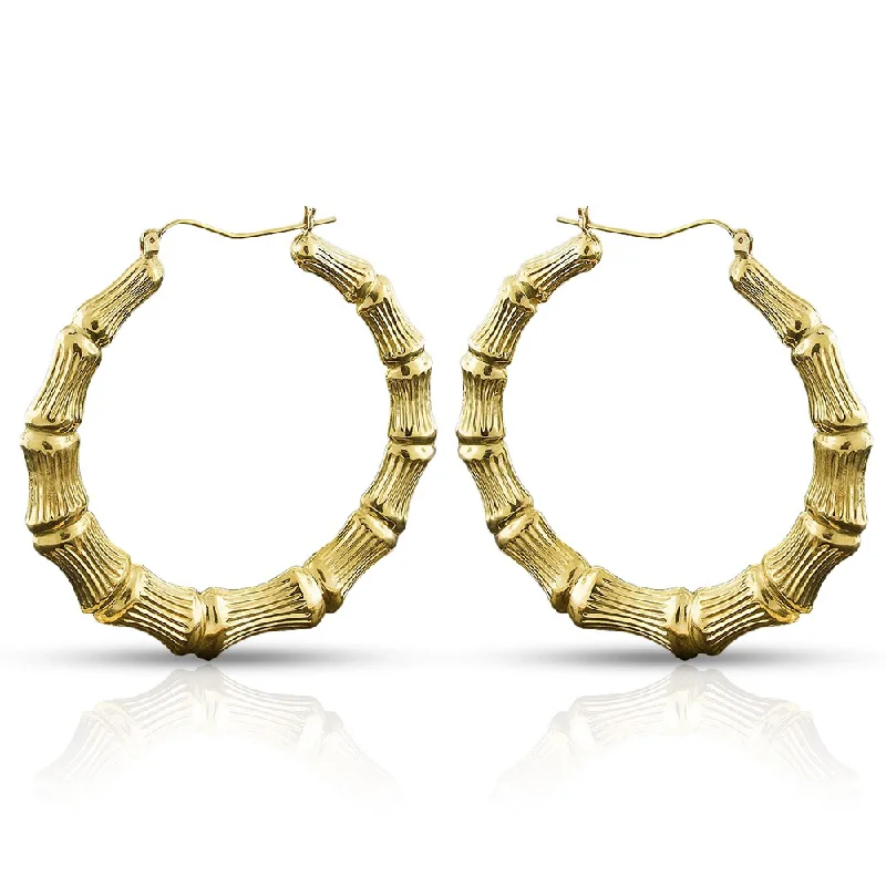 10k Yellow Gold Womens Fancy Bamboo Door Knocker Hoop Earrings