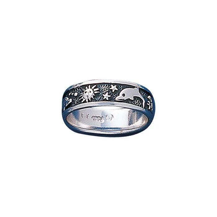 Silver Dolphin Sun and Star Ring TR037