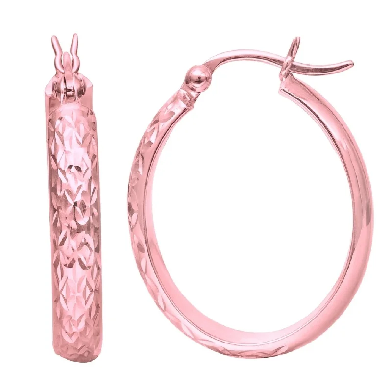 Curata 10k Rose Gold 24X4mm Full Diamond-cut Oval Hoop Earrings