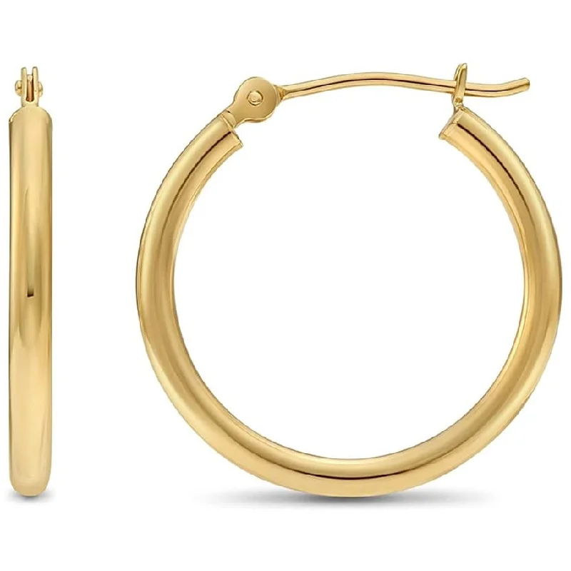 14K Yellow Gold 2MM Polished Round Tube Hoops Earrings, All Sizes, Classic Gold Hoop Earrings for Women, 100% Real 14K Gold