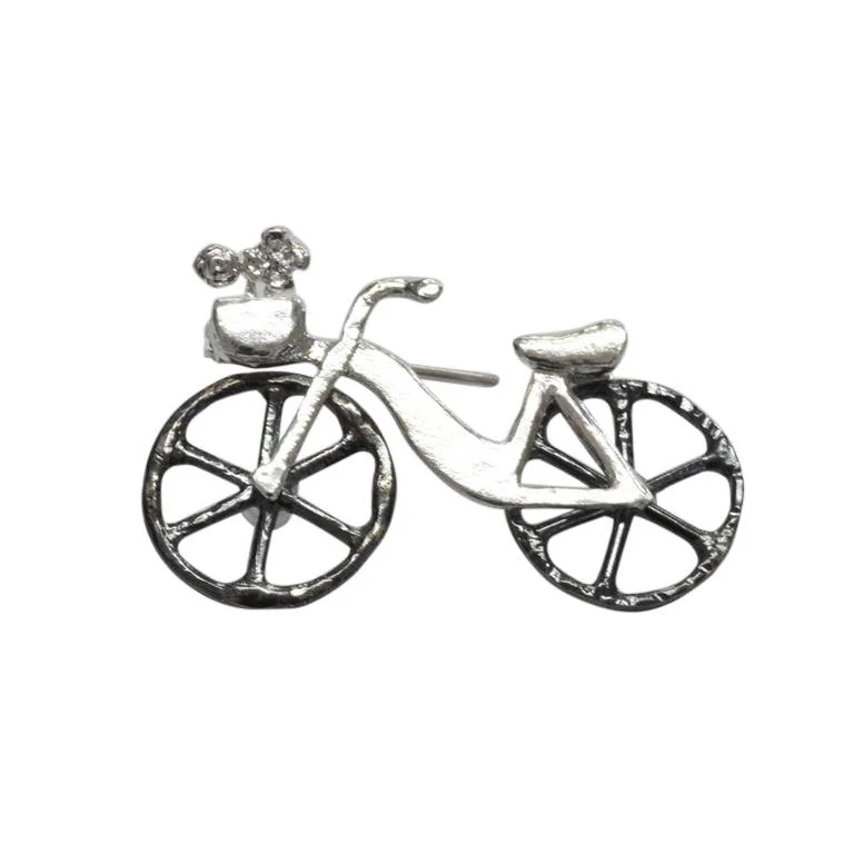 Silver Two Tone Bicycle Brooch