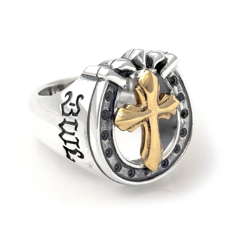 Horseshoe Ring with "CROSS" Top - Large