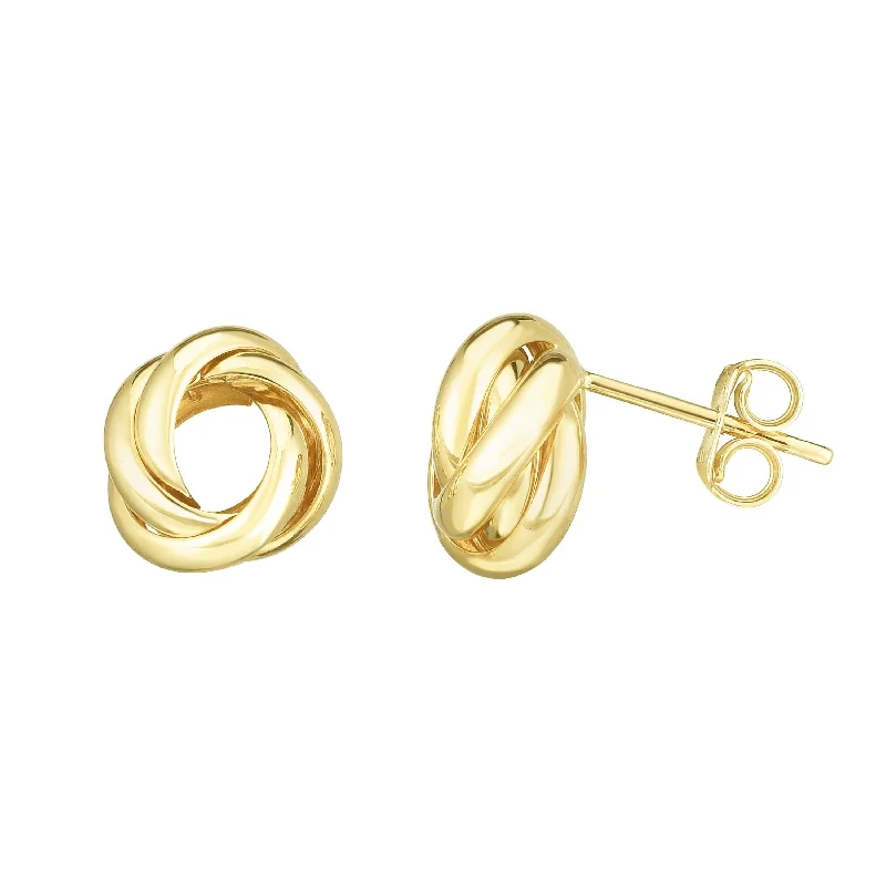 14K Gold Polished Sprial Love Knot Stud Earrings, Available in Yellow, White and Rose, 100% Real 14K Gold