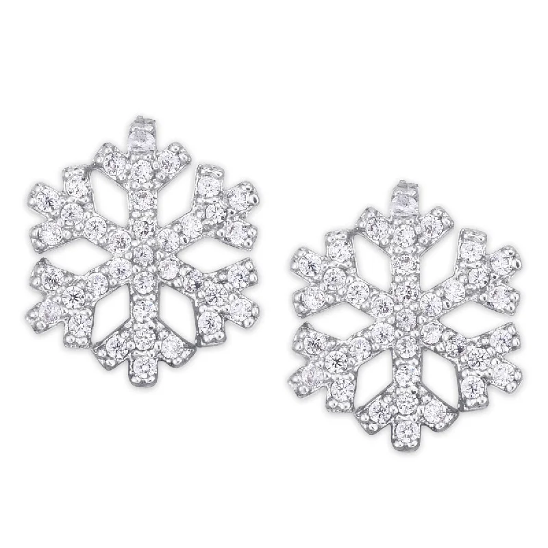 Cubic Zirconia Snowflake Stud Silver Plated Earrings