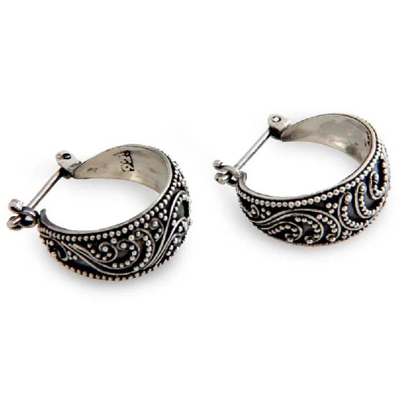 Sterling Silver 'Moonlit Serenade' Half Hoop Earrings (Indonesia)