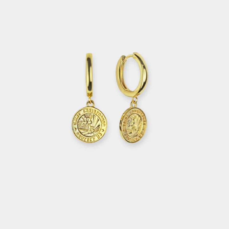 Gold St. Christopher Earrings