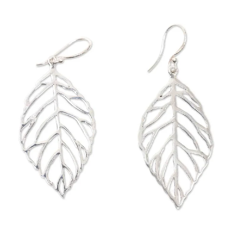 Sterling Silver 'Bali Bay Leaf' Earrings (Indonesia) - 2.1*0.9