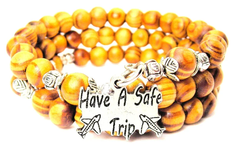 Have A Safe Trip Natural Wood Wrap Bracelet