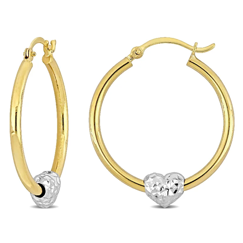 Miadora 14K 25x2mm 2-Tone Yellow Gold Heart Hoop Earrings