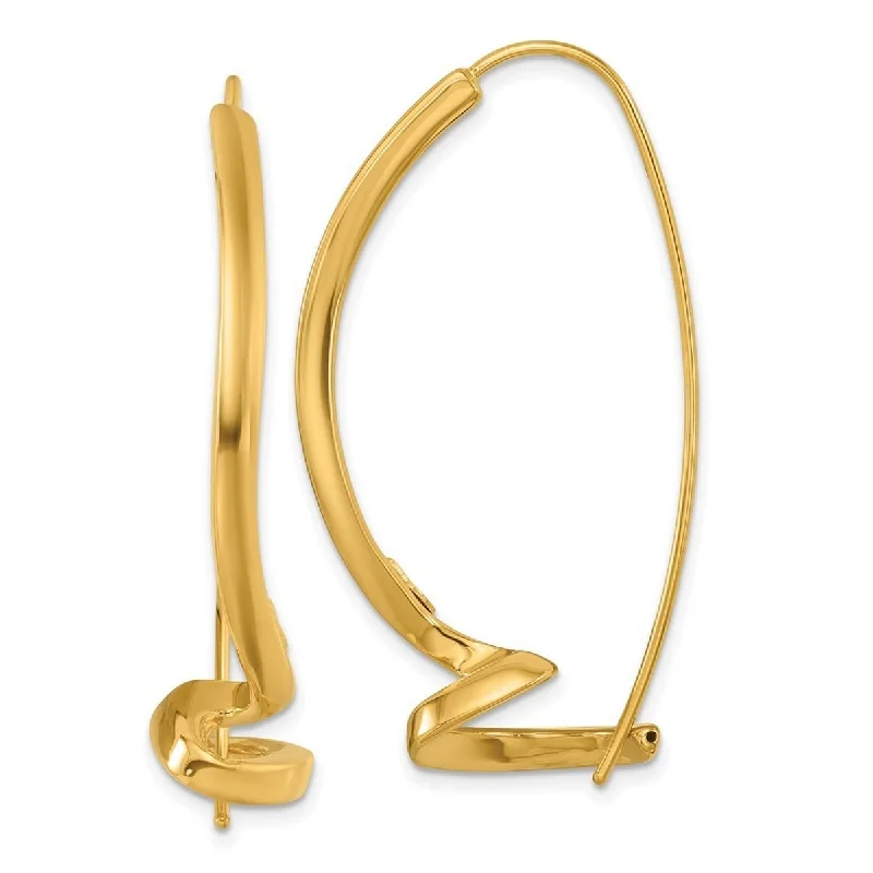 Curata 14K Italian Yellow Gold Abstract Squiggle Drop Threader Earrings - 25x46mm