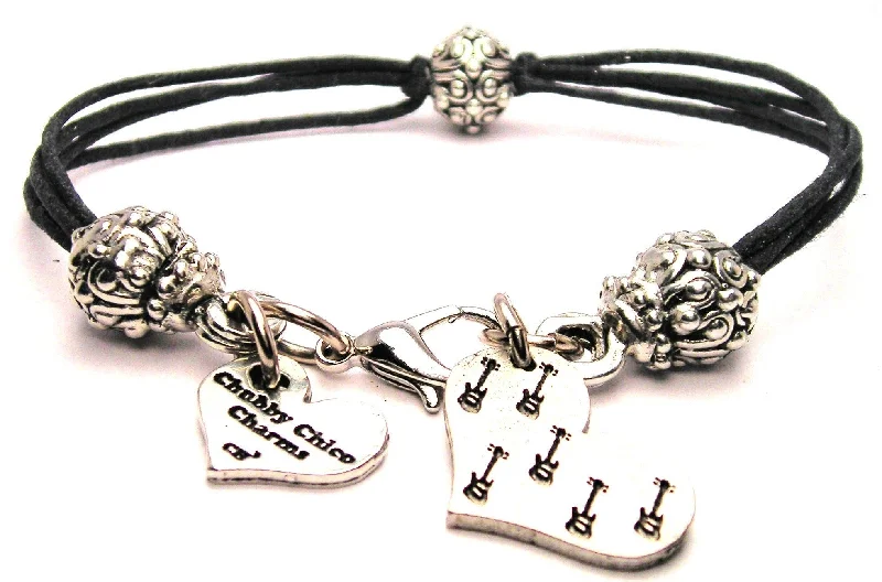 Guitars In Your Heart Beaded Black Cord Bracelet