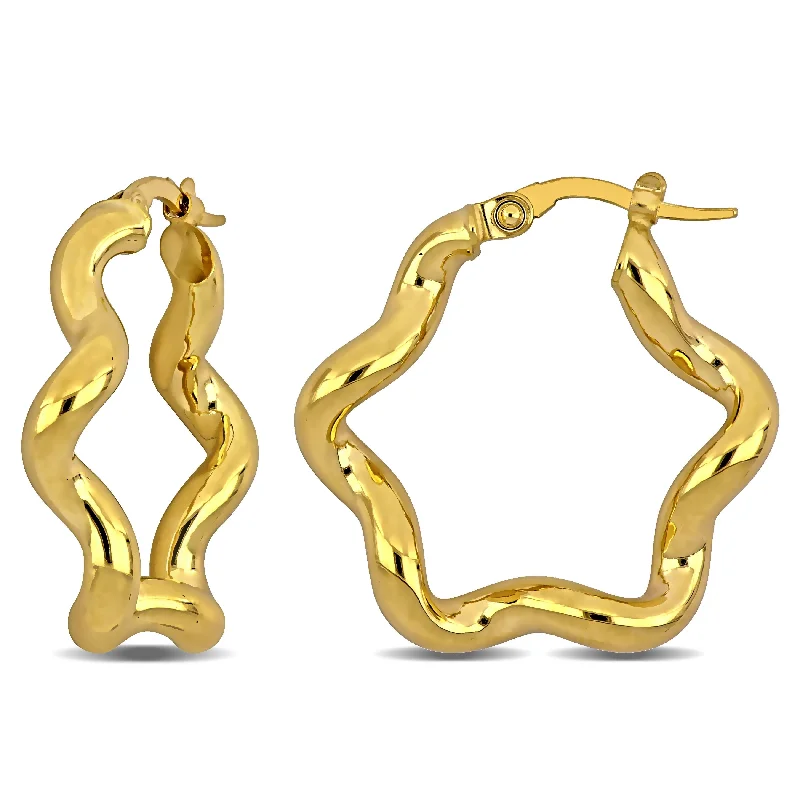 Miadora Wavy Star Hoop Earrings in 10k Yellow Gold