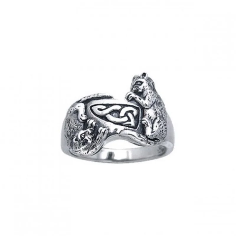 Precious Furry Paws ~ Sterling Silver Celtic Cat Ring TRI140