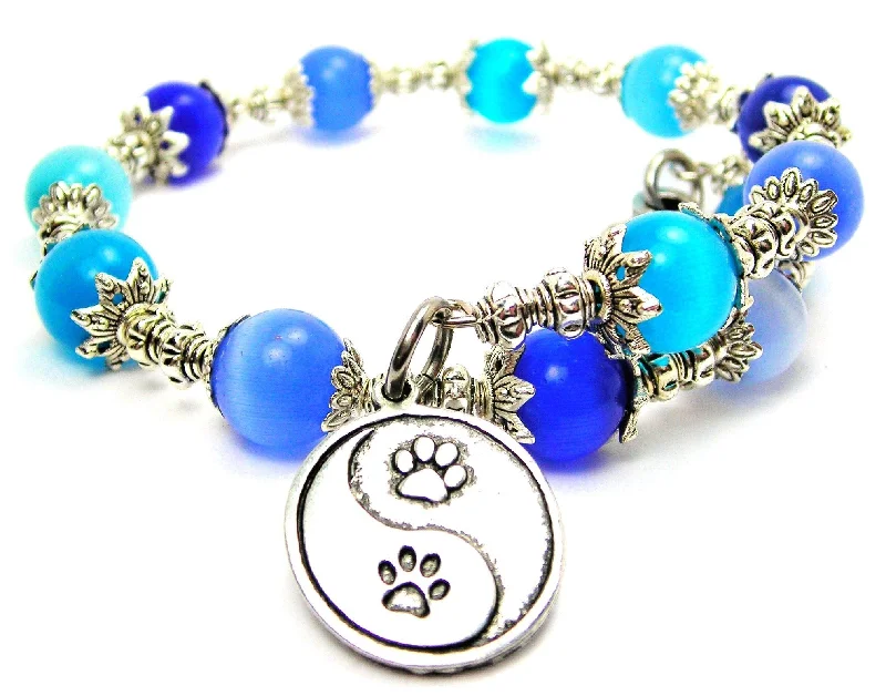 Paw Print Yin Yang Symbol Cat's Eye Beaded Wrap Bracelet