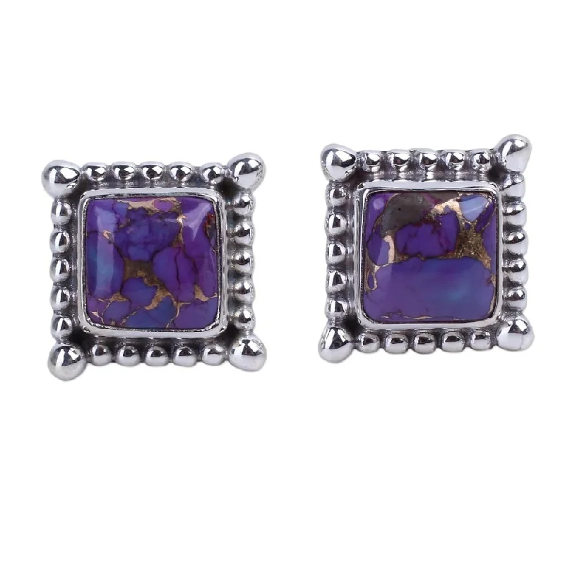 NOVICA Sterling Silver 'Magical Purple' Turquoise Earrings (India) - 0.2