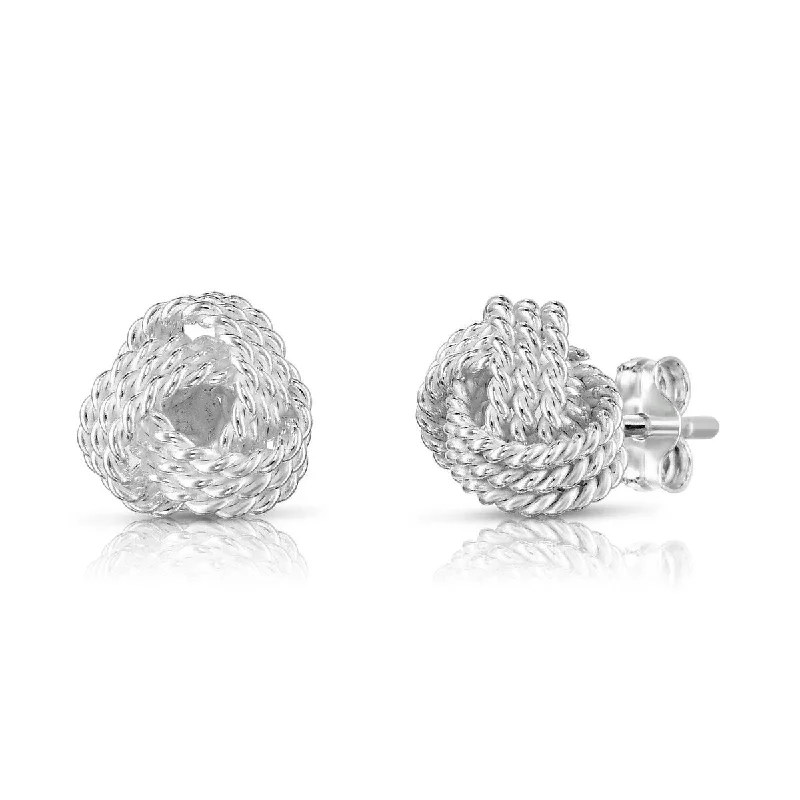 925 Sterling Silver Diamond Cut Love Knot Stud Earrings