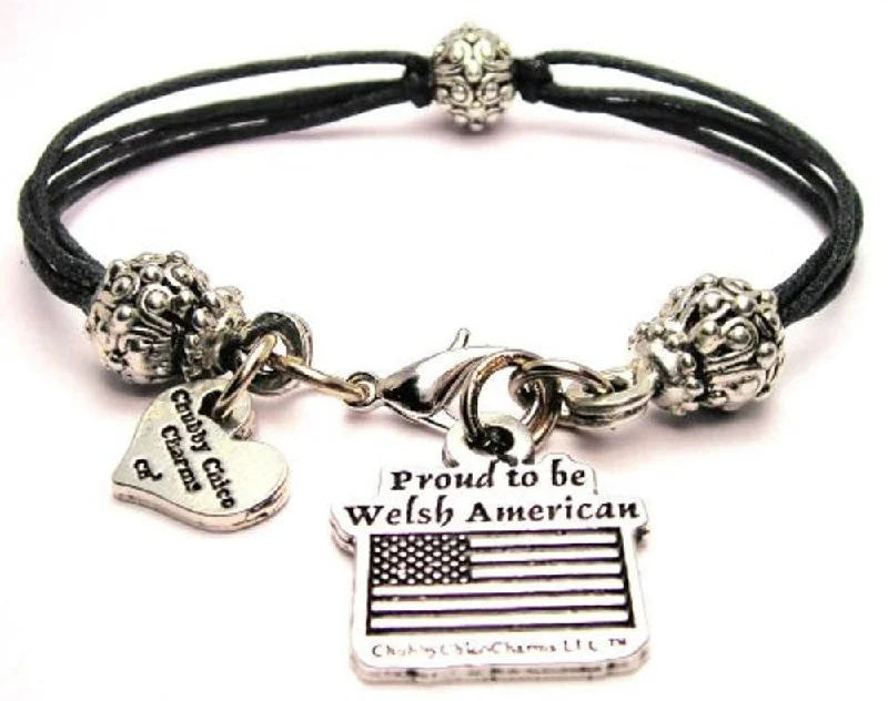 Proud To Be Welsh American Beaded Black Cord Bracelet