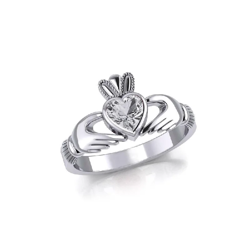 Irish Claddagh Silver Ring with Large Gemstone TRI1901