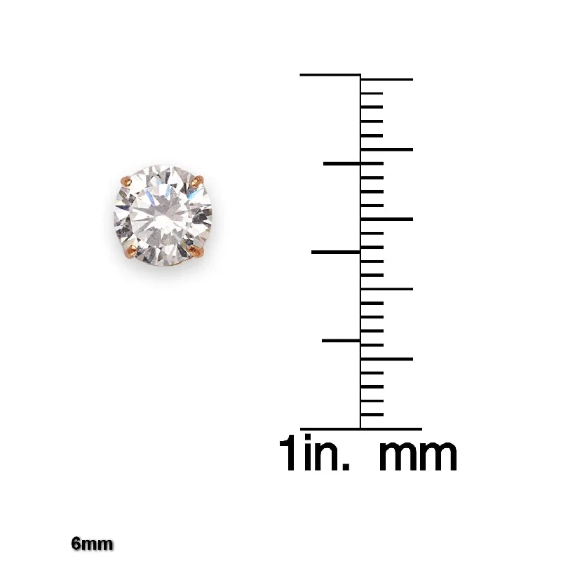 14k Rose Gold Solitaire Round Cubic Zirconia Stud Screw-back Basket Earrings (4mm-6mm) - Pink