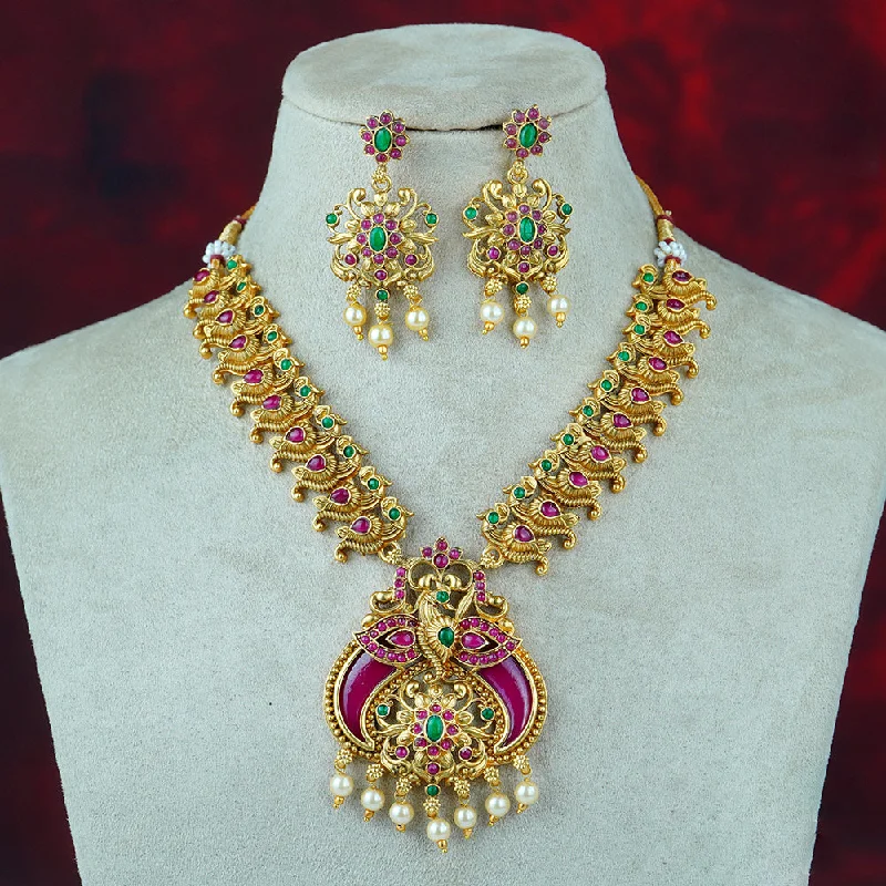 Diksha Collection Gold Plated Pota Stone Necklace Set