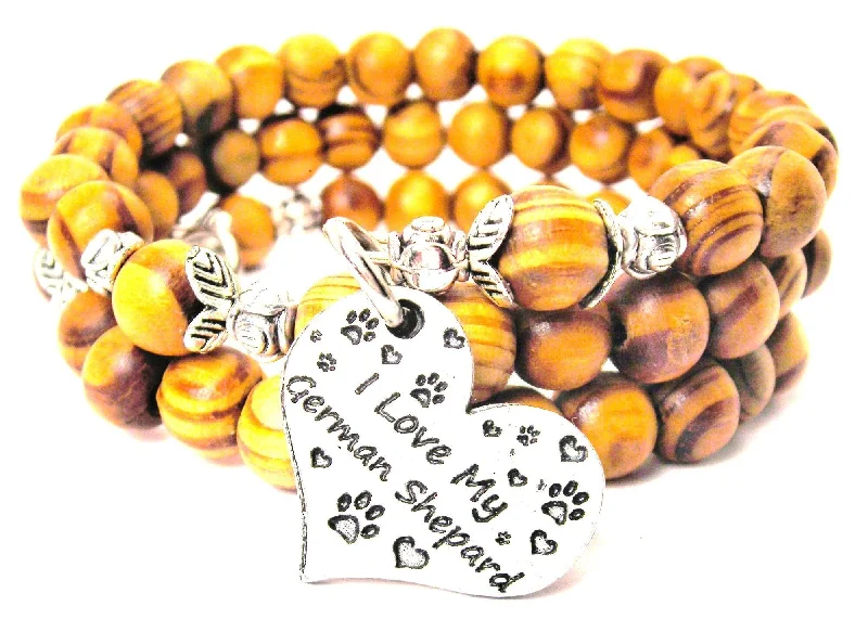 I Love My German Shepard Natural Wood Wrap Bracelet