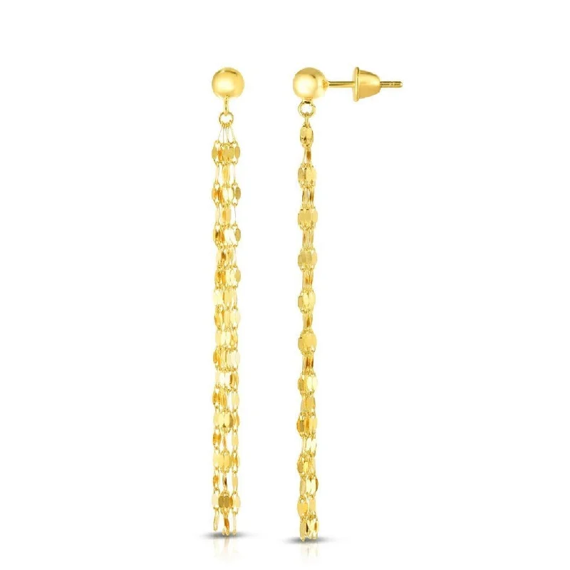 Curata 14k Yellow Gold 60x4mm Multi Strand Lond Drop Post Earrings