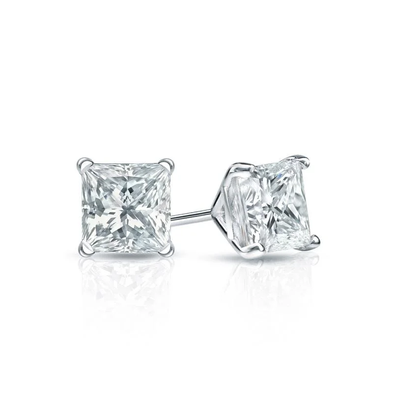 Auriya Plat Gold Lab Grown 0.50 carat TDW Princess Diamond Stud Earrings 4-Prong Martini Screw-back