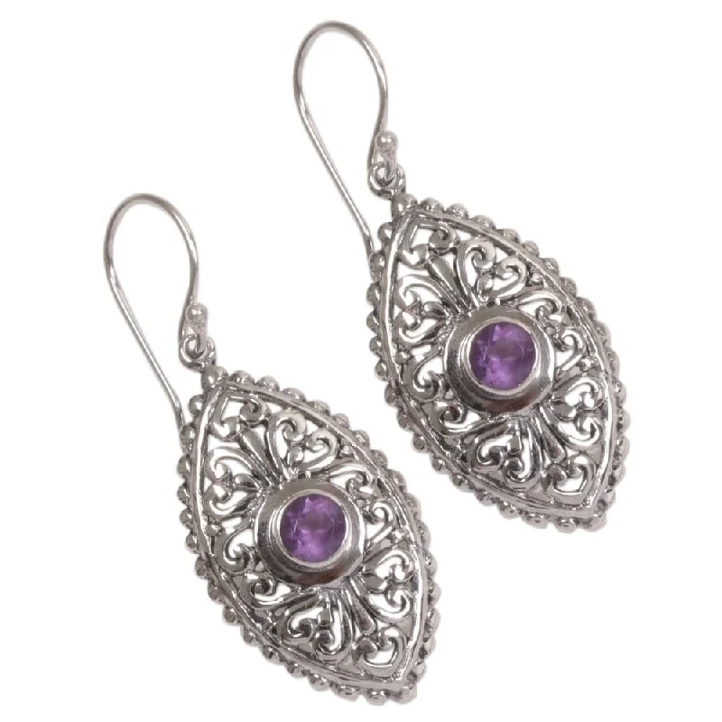 Sterling Silver 'Wonderful Bali in Purple' Amethyst Earrings