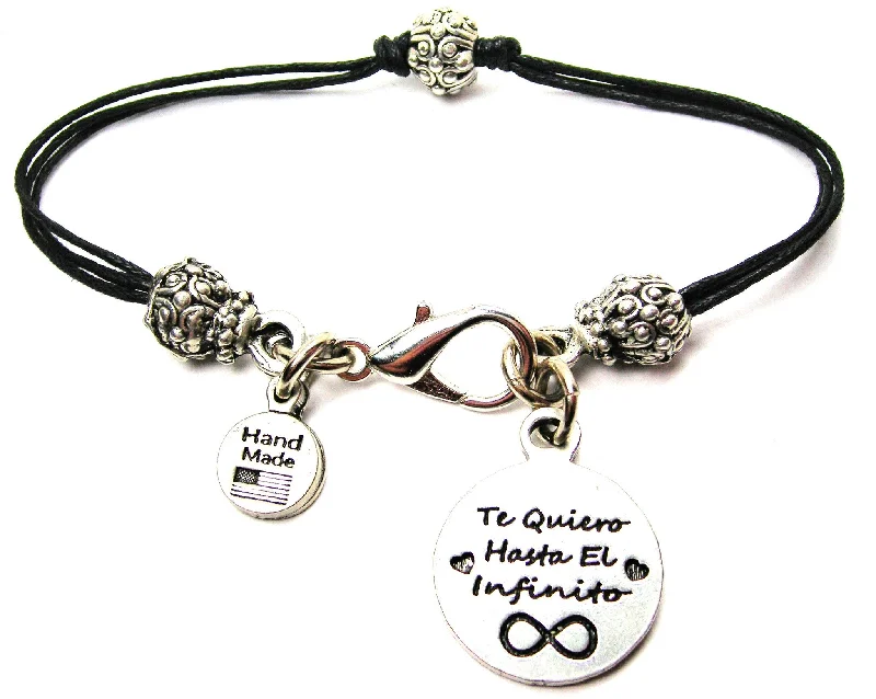 Te Quiero Hasta El Infinito Beaded Black Cord Bracelet