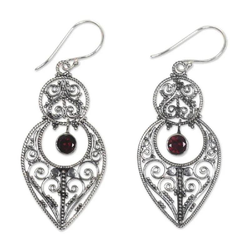 Handmade Sterling Silver 'Majapahit Glory' Garnet Earrings (Indonesia)