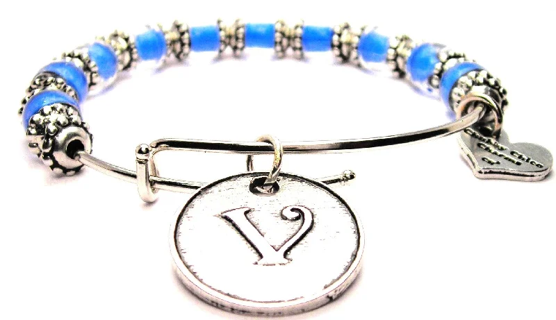 Initial V Circle 9mm Glass Beaded Single Bracelet