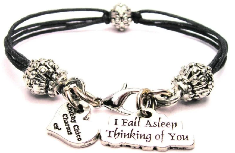 I Fall Asleep Thinking Of You Beaded Black Cord Bracelet