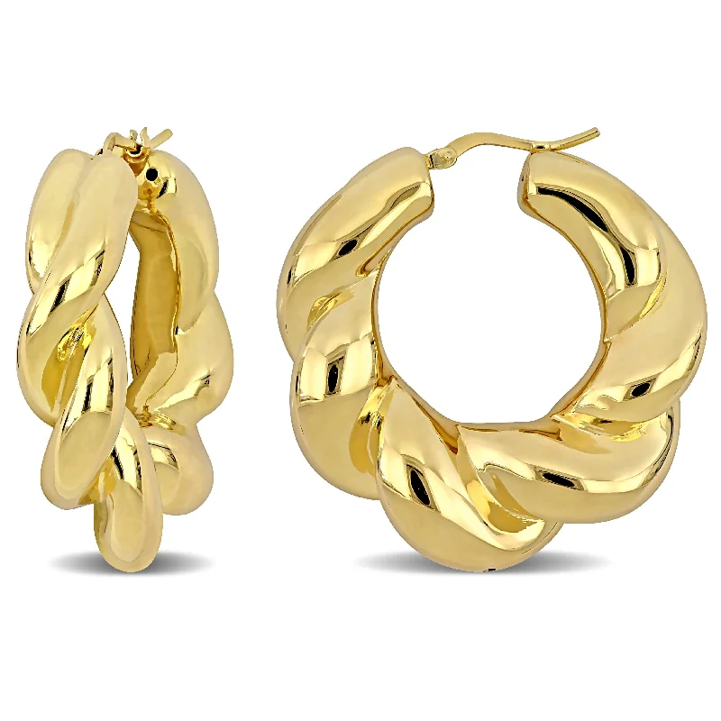 Miadora Yellow Plated Sterling Silver Hoop Earrings